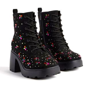 Betsey Johnson Micro Stones Heel Combat Boot - Rainbow Jewels